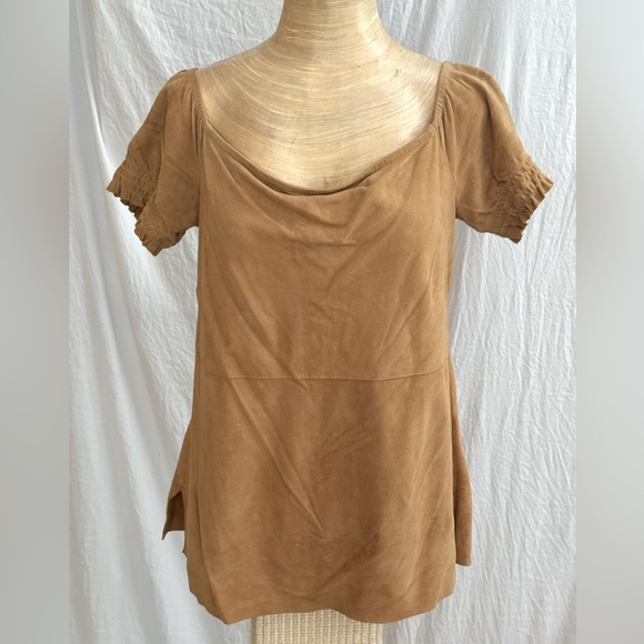 Theory Tops - Theory 100% Leather/Suede honey colored shirt